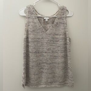 J. Jill Speckled Multicolored Linen Blend Knit V-Neck Sleeveless Sweater